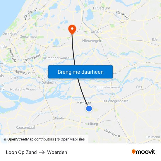 Loon Op Zand to Woerden map