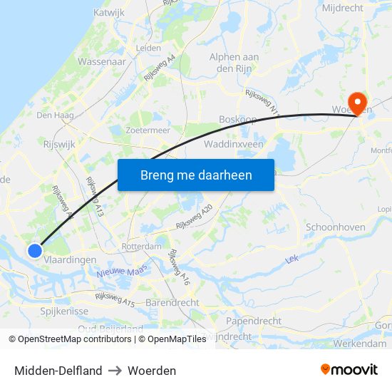 Midden-Delfland to Woerden map