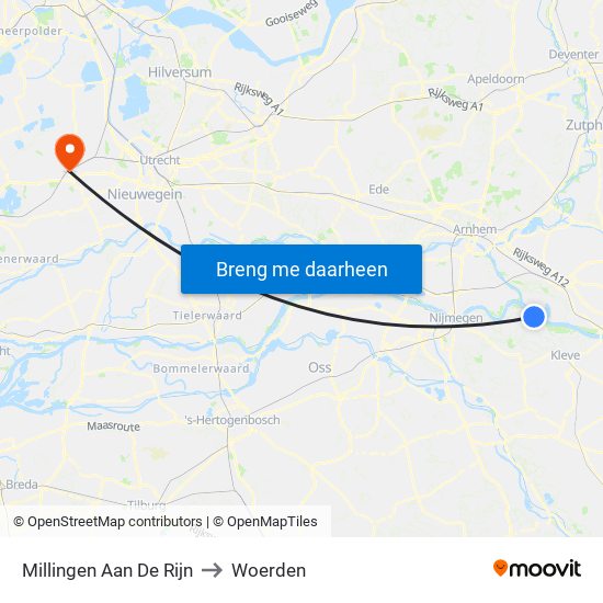Millingen Aan De Rijn to Woerden map