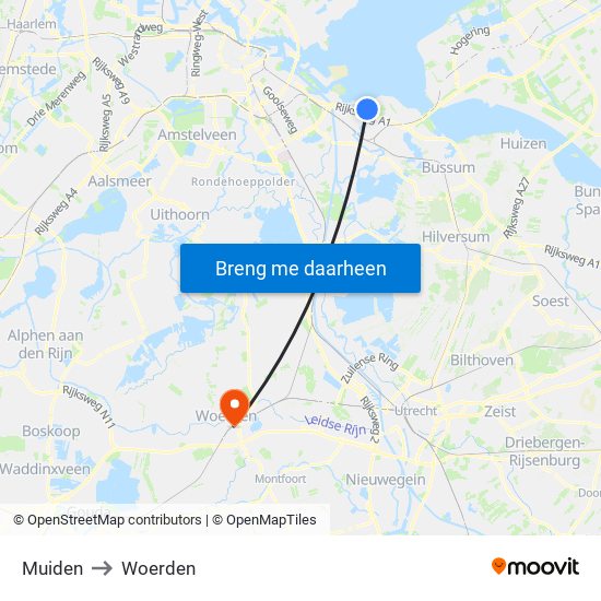 Muiden to Woerden map