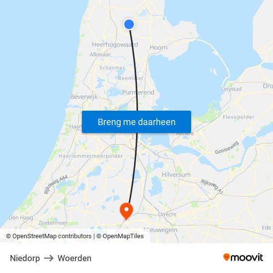 Niedorp to Woerden map