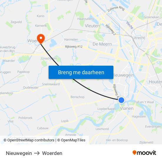 Nieuwegein to Woerden map