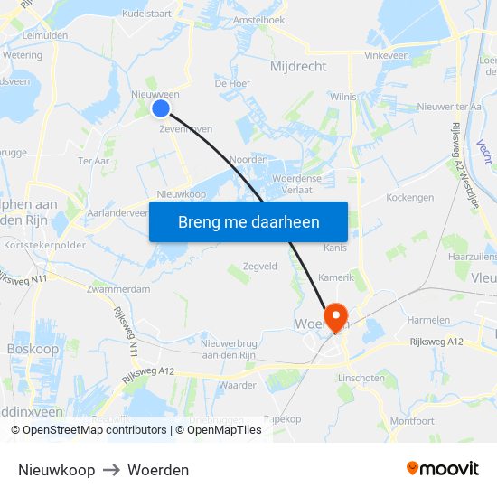 Nieuwkoop to Woerden map