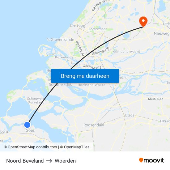 Noord-Beveland to Woerden map