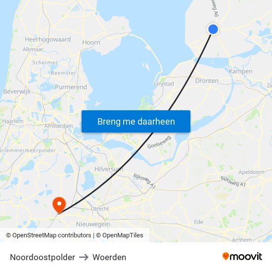 Noordoostpolder to Woerden map