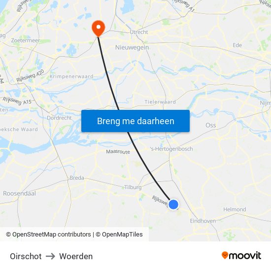 Oirschot to Woerden map