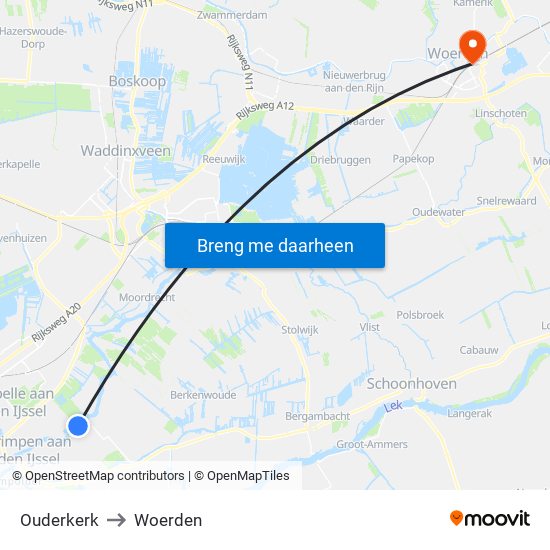 Ouderkerk to Woerden map