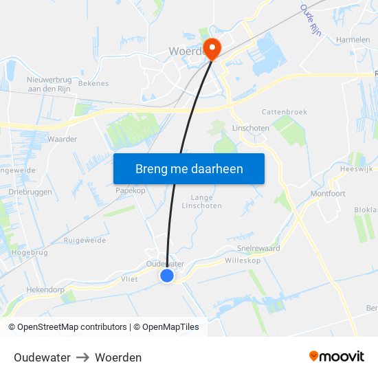 Oudewater to Woerden map