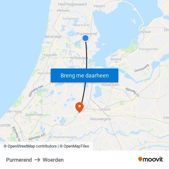 Purmerend to Woerden map