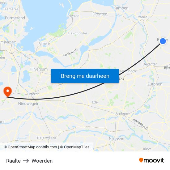 Raalte to Woerden map