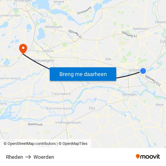 Rheden to Woerden map