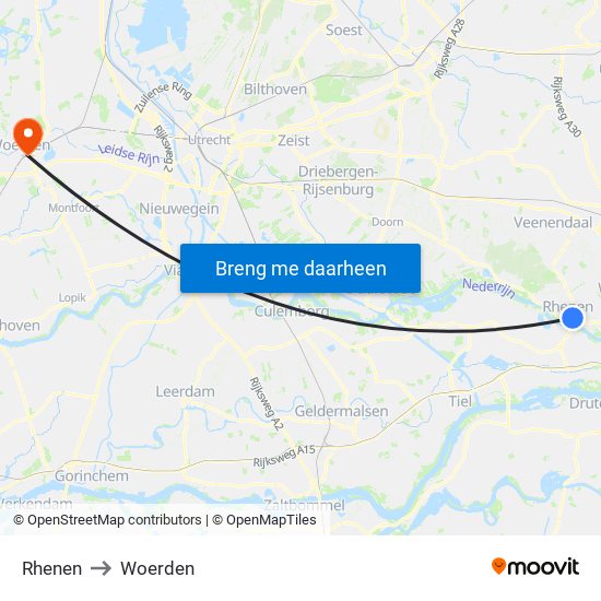 Rhenen to Woerden map