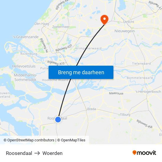 Roosendaal to Woerden map