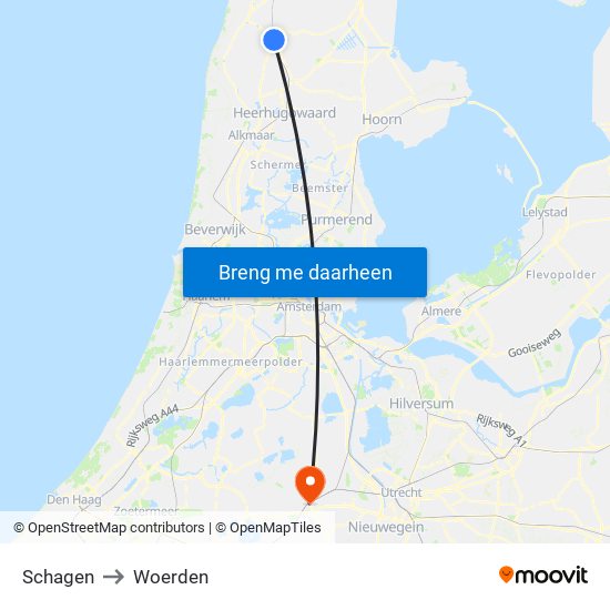 Schagen to Woerden map