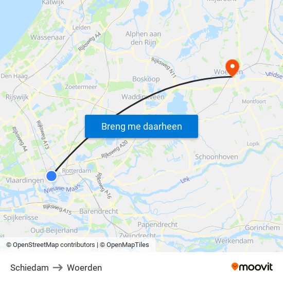Schiedam to Woerden map