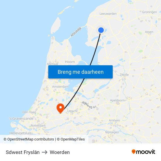 Sdwest Fryslân to Woerden map