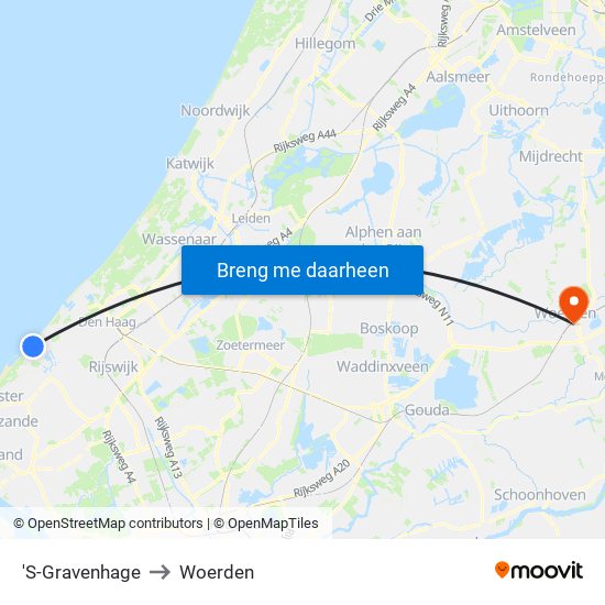 'S-Gravenhage to Woerden map