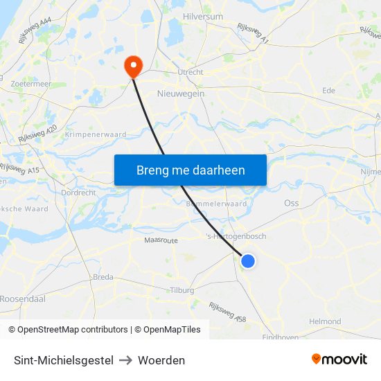 Sint-Michielsgestel to Woerden map