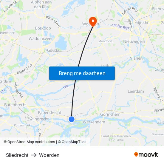 Sliedrecht to Woerden map