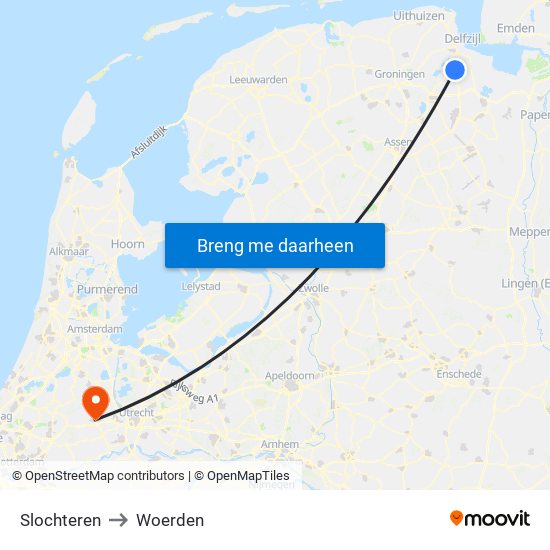 Slochteren to Woerden map