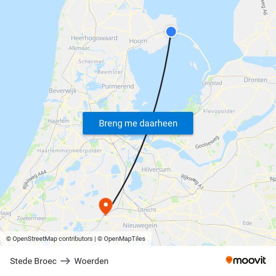 Stede Broec to Woerden map