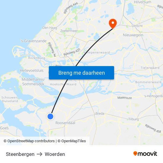 Steenbergen to Woerden map