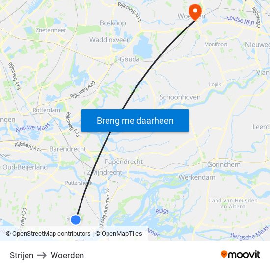 Strijen to Woerden map