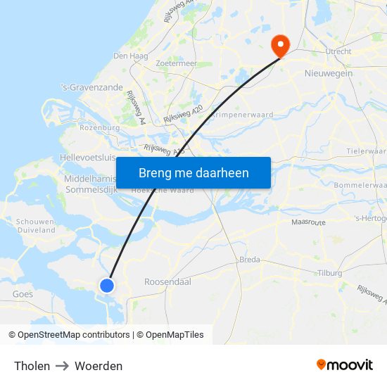Tholen to Woerden map