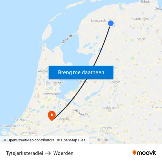 Tytsjerksteradiel to Woerden map