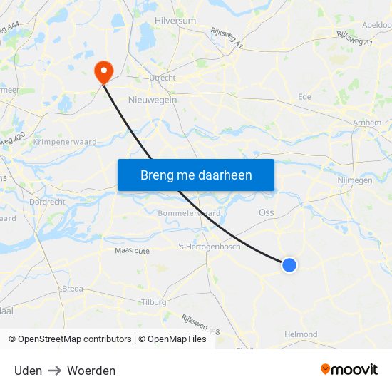 Uden to Woerden map