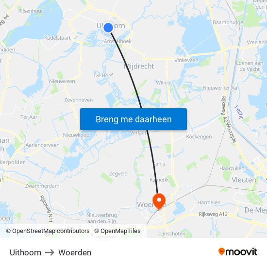 Uithoorn to Woerden map
