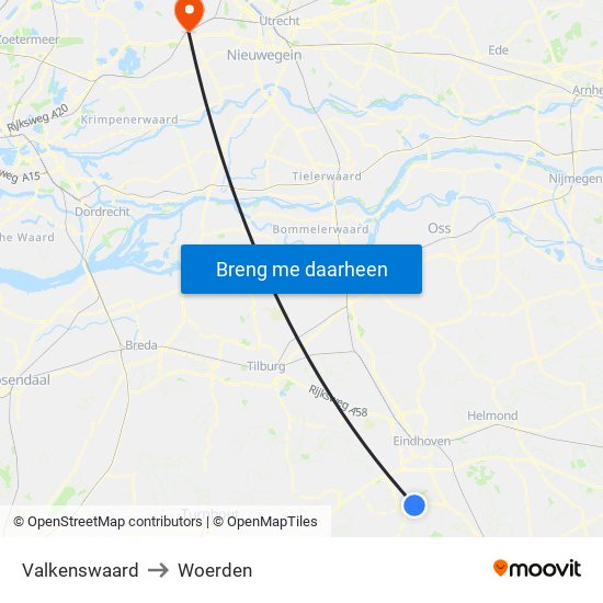 Valkenswaard to Woerden map