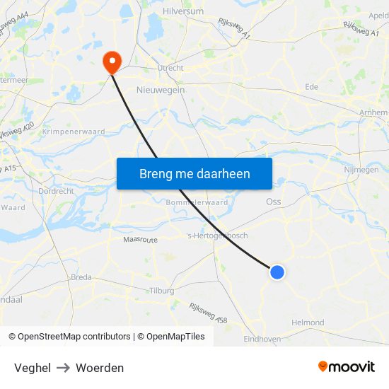 Veghel to Woerden map