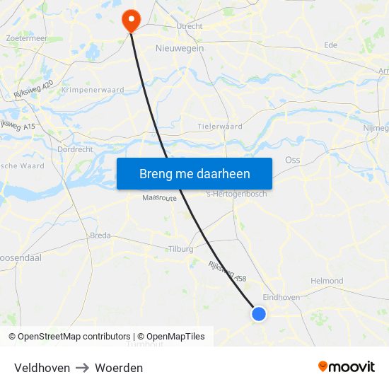 Veldhoven to Woerden map
