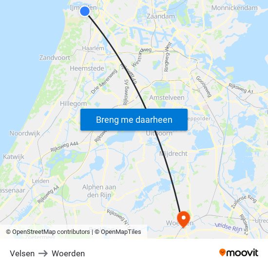 Velsen to Woerden map