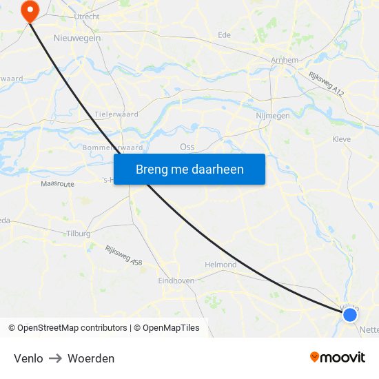Venlo to Woerden map
