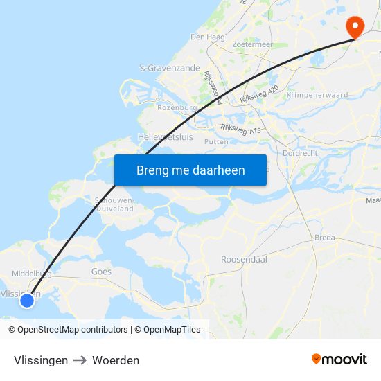 Vlissingen to Woerden map