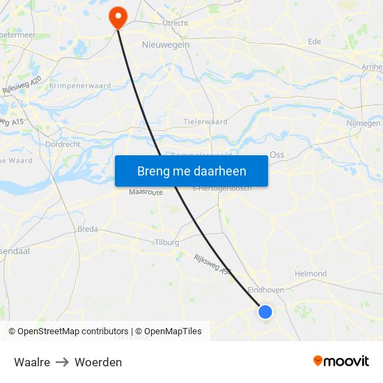 Waalre to Woerden map