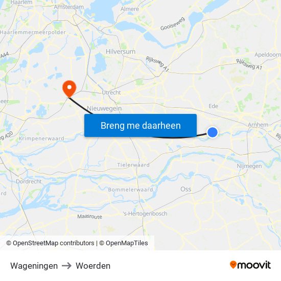 Wageningen to Woerden map