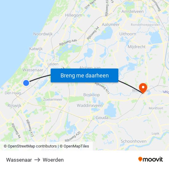 Wassenaar to Woerden map