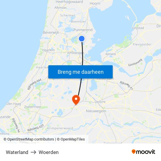 Waterland to Woerden map
