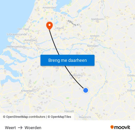 Weert to Woerden map