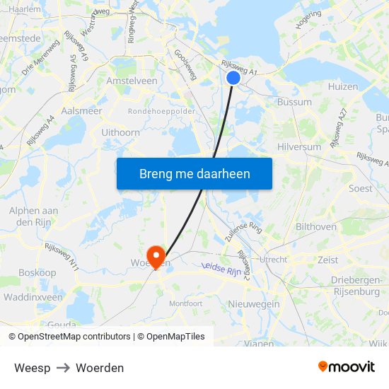 Weesp to Woerden map