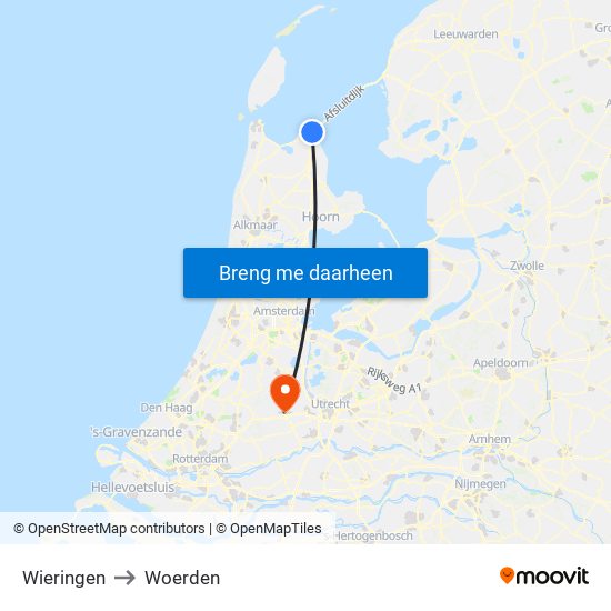 Wieringen to Woerden map