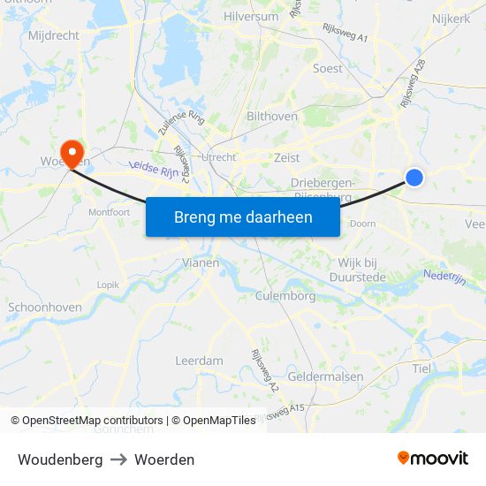 Woudenberg to Woerden map