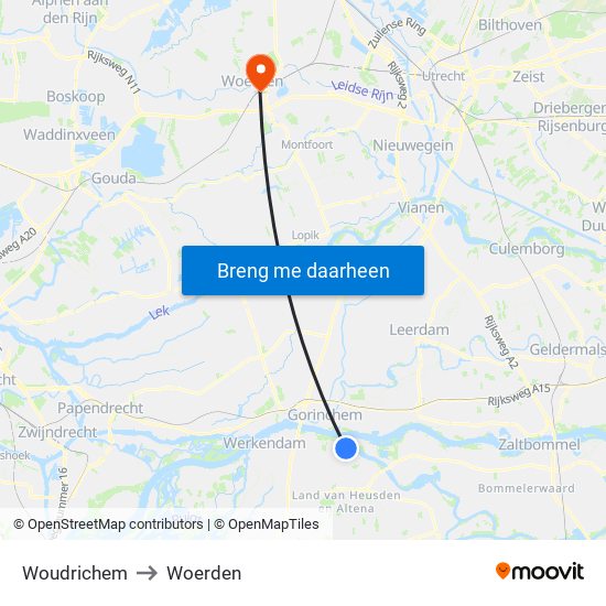 Woudrichem to Woerden map