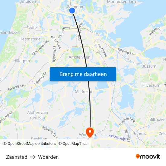 Zaanstad to Woerden map
