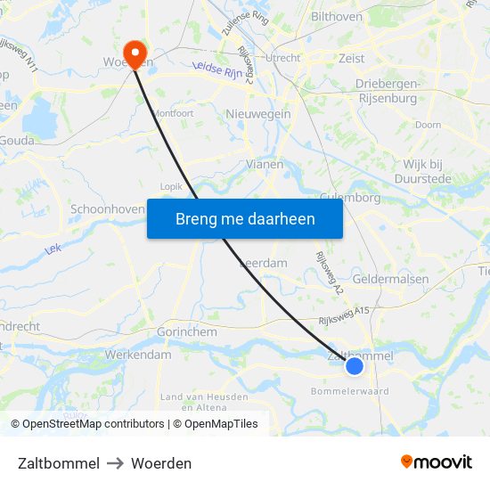 Zaltbommel to Woerden map