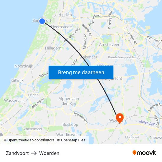 Zandvoort to Woerden map