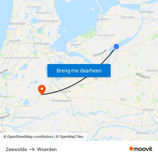 Zeewolde to Woerden map